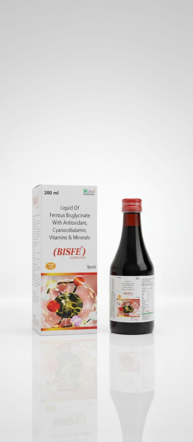 Bottle and box of Bisife liquid supplement on a white background