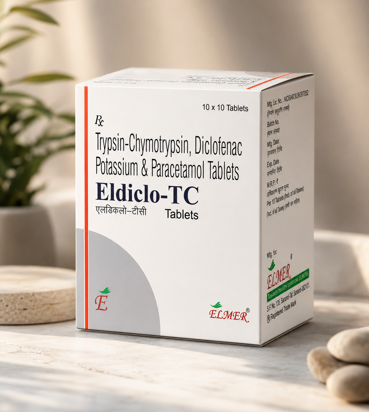 ELDICLO-TC Tablets | Trypsin-Chymotrypsin, Diclofenac Potassium & Paracetamol | Pain & Inflammation Relief | 10×10 Tablets