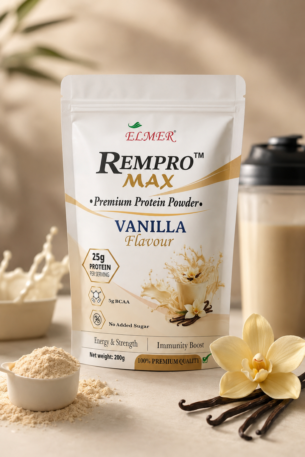 REMPRO MAX™ | Premium Vanilla Protein Powder | 25g Protein | 5g BCAA | No Added Sugar | 200g
