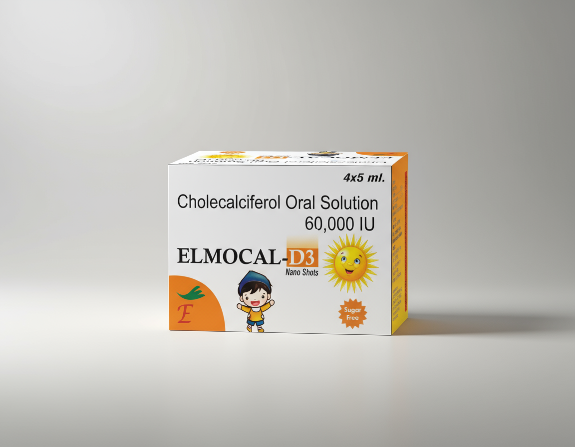 Elmocal D3 Nano Shots - Vitamin D3 60,000 IU Cholecalciferol | Sugar-Free | 4 x 5ml Pack